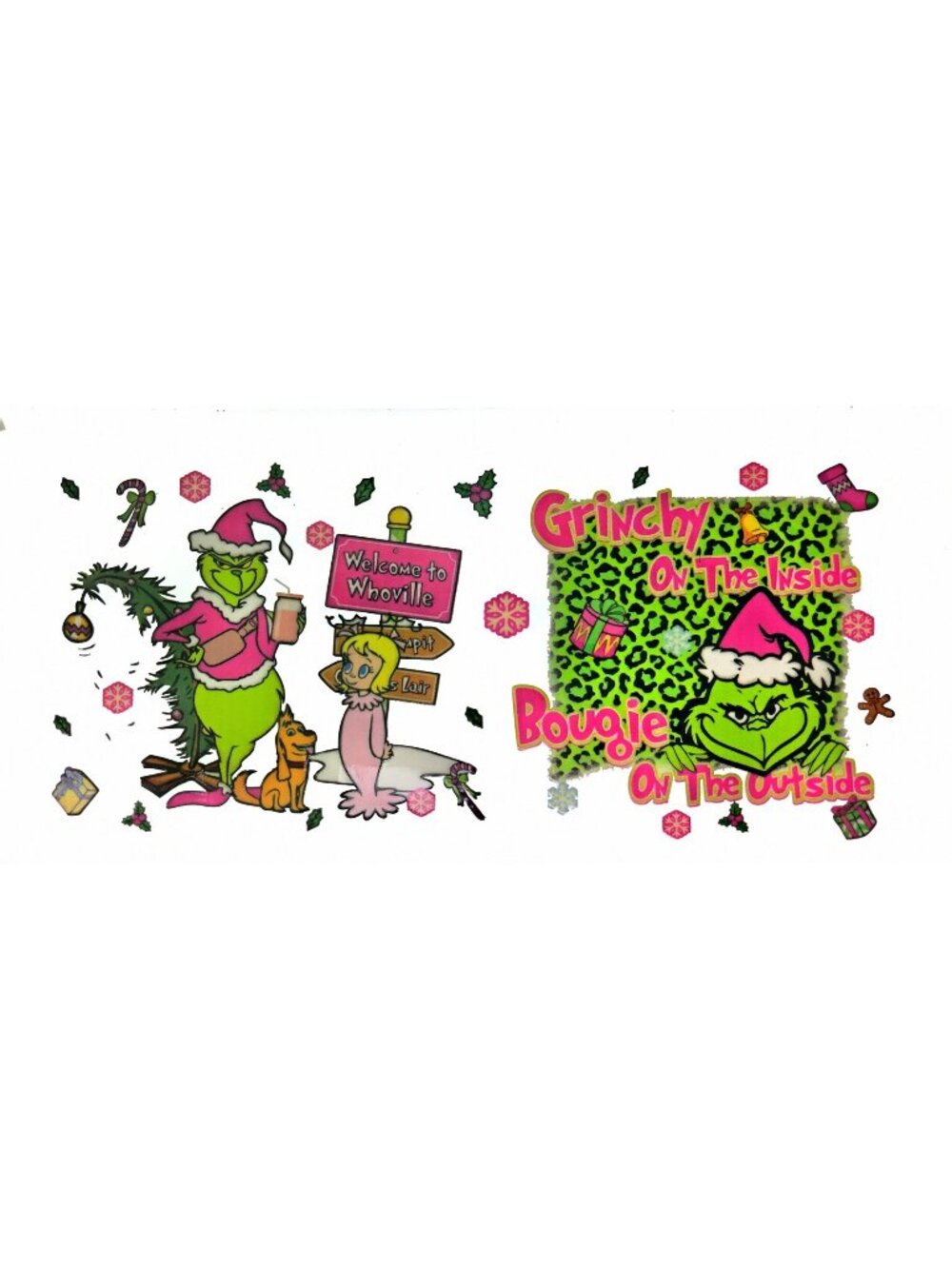 Grinch Cindy Lou Pink Green 16oz Glass DIY Craft Christmas Holiday Wrap